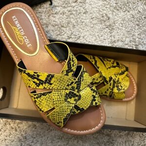 Kenneth Cole Yellow and Black Snake Print Sandals